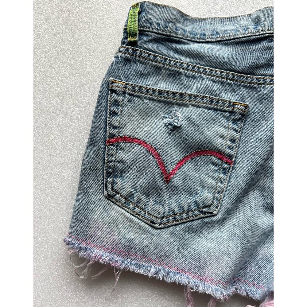 Vintage Levis Reworked Distressed Painted Bleach Dye Cutoff Festival Shorts Sz M - Picture 12 of 15